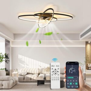 Wentylator sufitowy LED ze światłem, aplikacja i pilot, czarny